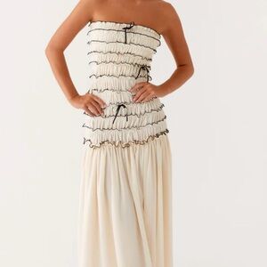 Peppermayo Cream and Black Strapless Dress